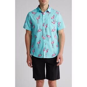 Hurley Shirt Men’s Large Short Sleeve Flamingo Print Tropical Hawaiian Surfer